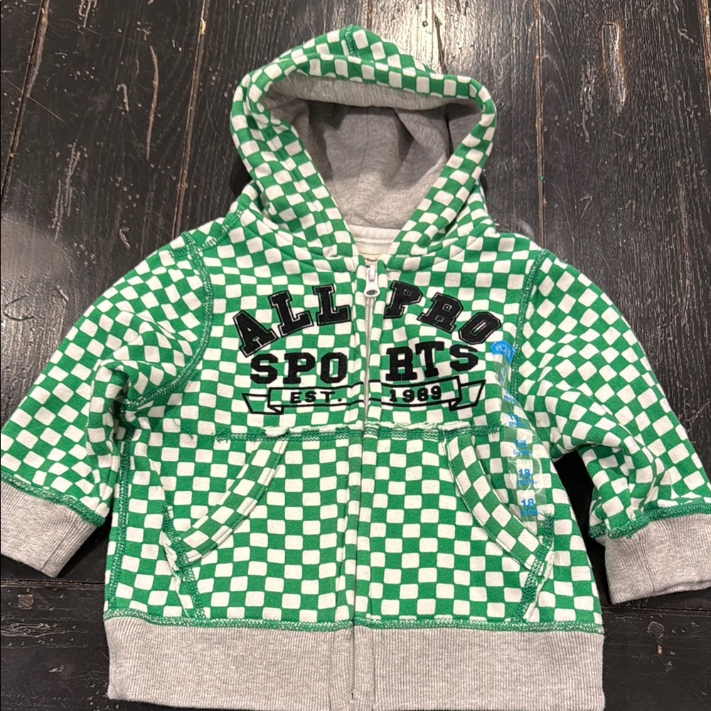 Place Green and Gray Checkered Hoodie Sweatshirt